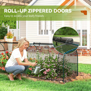 Protective plant cage with 3 zippered doors and 6 ground stakes