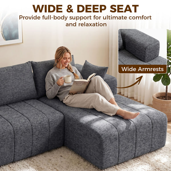 Canapé sectionnel convertible en lit gris avec méridienne et ressorts ensachés, gris