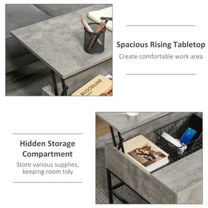 Table basse relevable avec compartiment de rangement dissimulé, gris