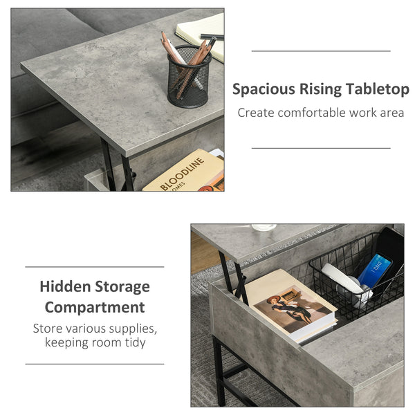 Table basse relevable avec compartiment de rangement dissimulé, gris