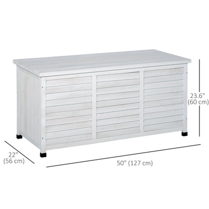 Coffre de rangement en bois Outsunny de 75 gallons pour terrasse, banc, jardin, arrière-cour, extérieur, avec fente d'aération et finition résistante aux intempéries, blanc