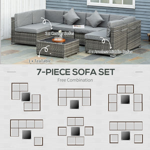 7pc Garden Wicker Sectional Set w/ Tea Table Patio Rattan Lounge Sofa Outdoor Deck Furniture Light Grey