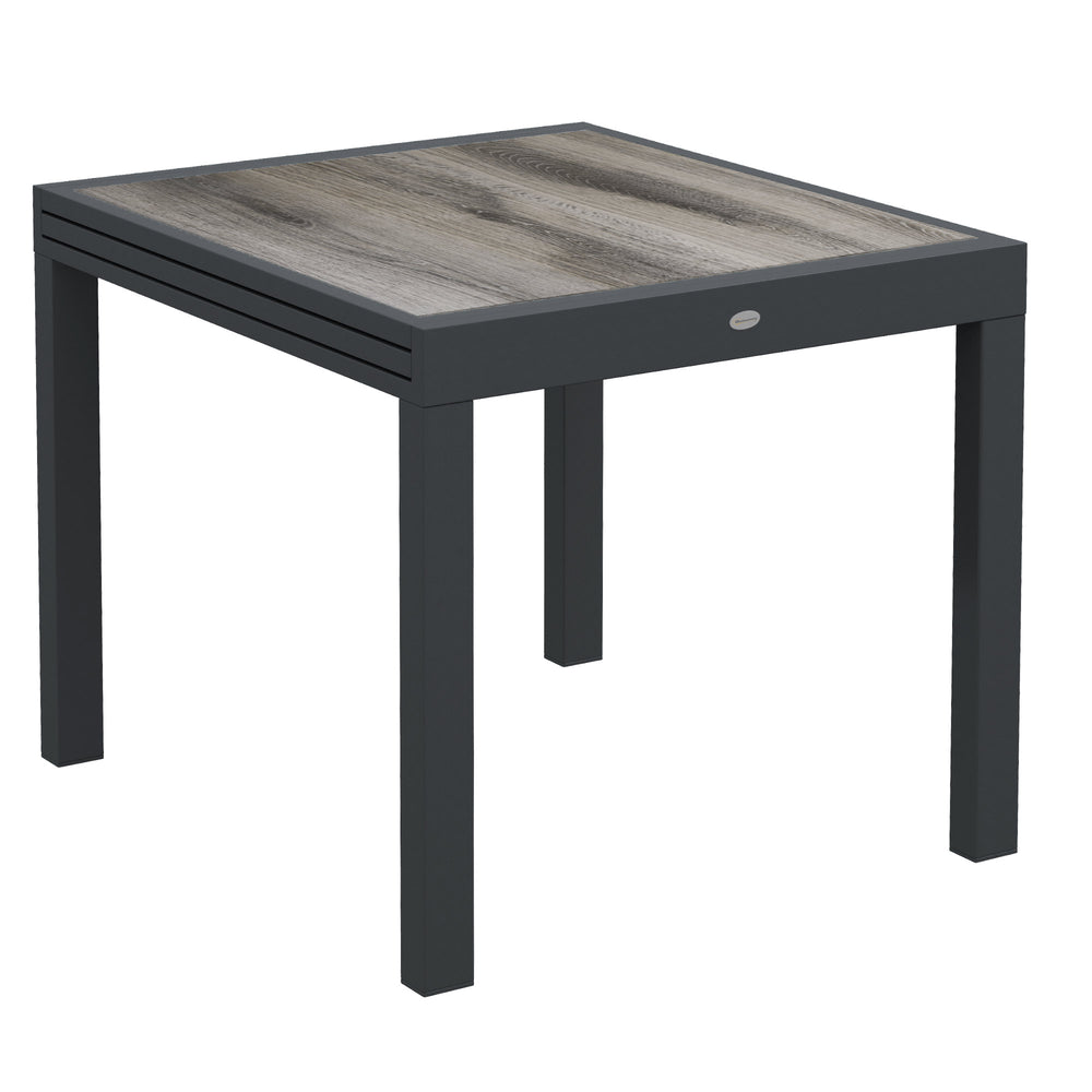 Extendable Dining Table, Rectangular Patio Outdoor Table with Aluminum Frame and Plastic Board Tabletop for Lawn, Grey