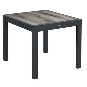 Extendable Dining Table, Rectangular Patio Outdoor Table with Aluminum Frame and Plastic Board Tabletop for Lawn, Grey