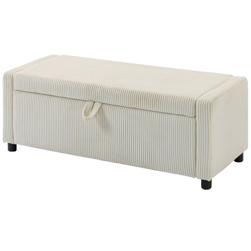 Pouf de rangement capitonné en velours côtelé avec rembourrage épais, beige