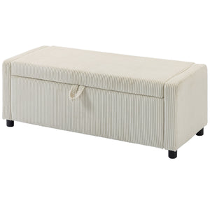 Tufted corduroy storage ottoman with thick padding, beige