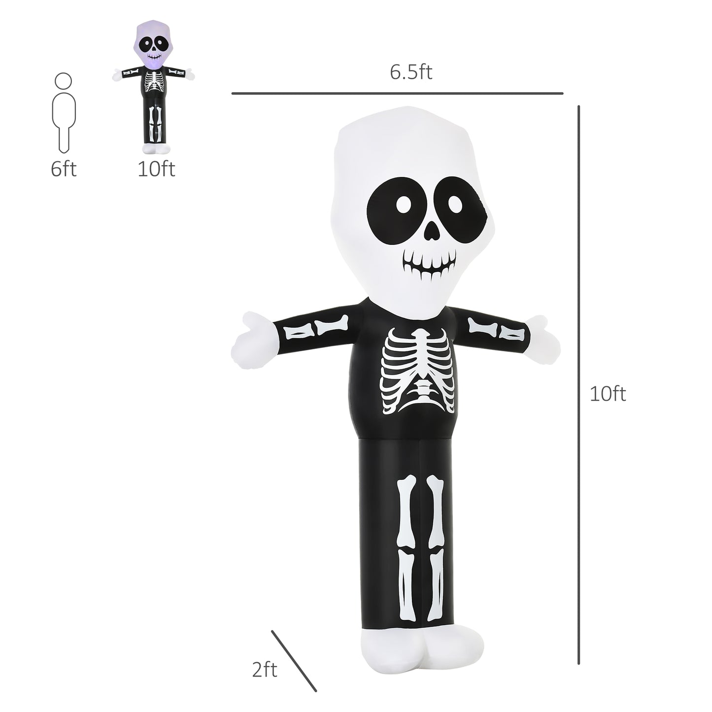 Décoration gonflable fantôme squelette Halloween 3 m, éclairage LED
