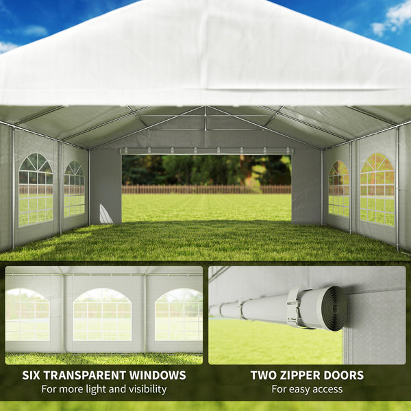 20' x 20' Heavy-duty Large Wedding Tent, Outdoor Carport Garage Party Tent, Patio Gazebo Canopy with Sidewall, White