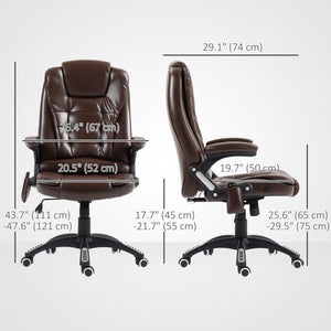 Fauteuil de bureau inclinable et massant avec dossier haut et roulettes pivotantes, marron foncé