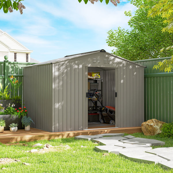 Garden shed with foundation kit and double door, grey