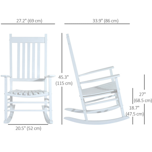 Wooden White Porch Rocking Chair Patio Rocking Single Leisure Reclining Seat Armchair