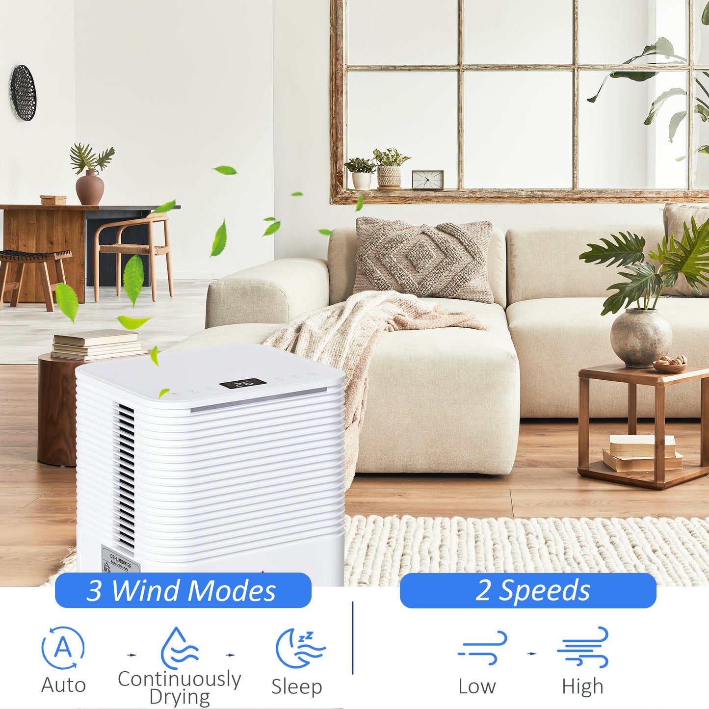 Déshumidificateur portable silencieux de 1 500 pi² pour buanderie, chambre, sous-sol, déshumidificateur d'air électrique à humidité de 25 points avec 3 modes