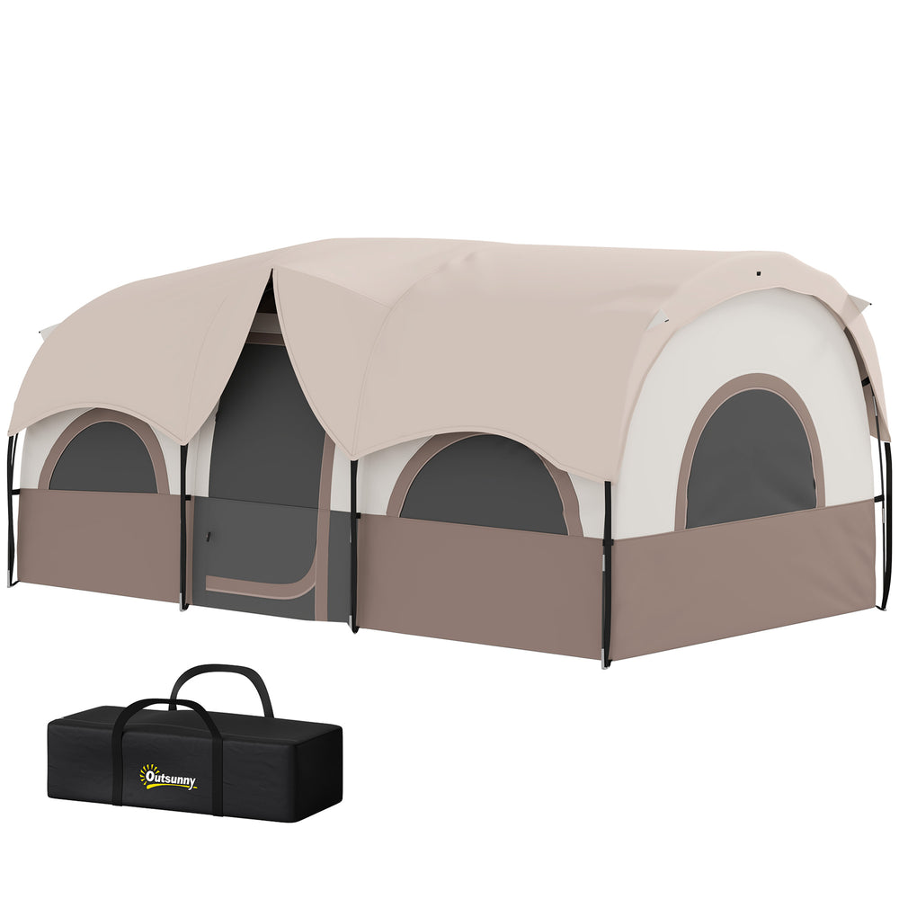 Tente de camping 4-6 personnes, tente cabine 3 pièces, imperméable 3 000 mm et UPF 30+, avec tapis de sol cousu et sac de transport, kaki