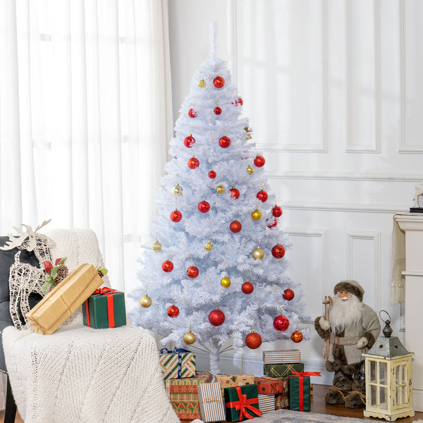 Sapin de Noël artificiel blanc de 6 pieds avec support en métal