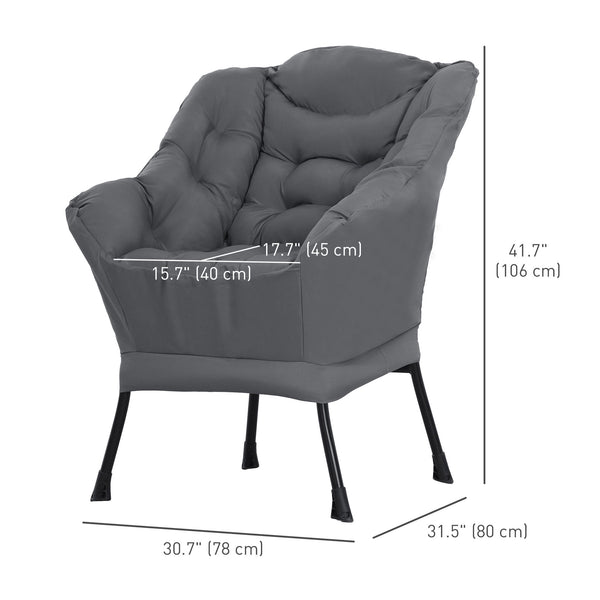Fauteuil d'appoint moderne avec poches latérales et pieds en acier massif, gris