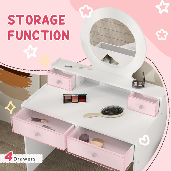 White dressing table with mirror, stool and storage drawers