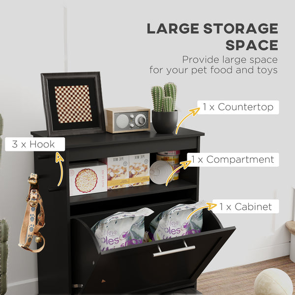 Armoire de rangement pour nourriture avec gamelles surélevées, noire