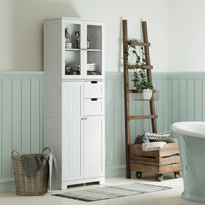 Tall bathroom storage cabinet with adjustable shelves, white