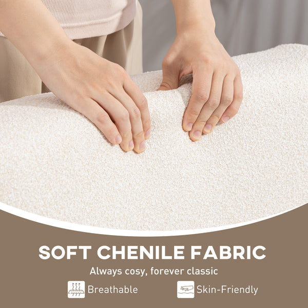 Fauteuil d'appoint avec structure en bois d'hévéa, assise large, blanc crème