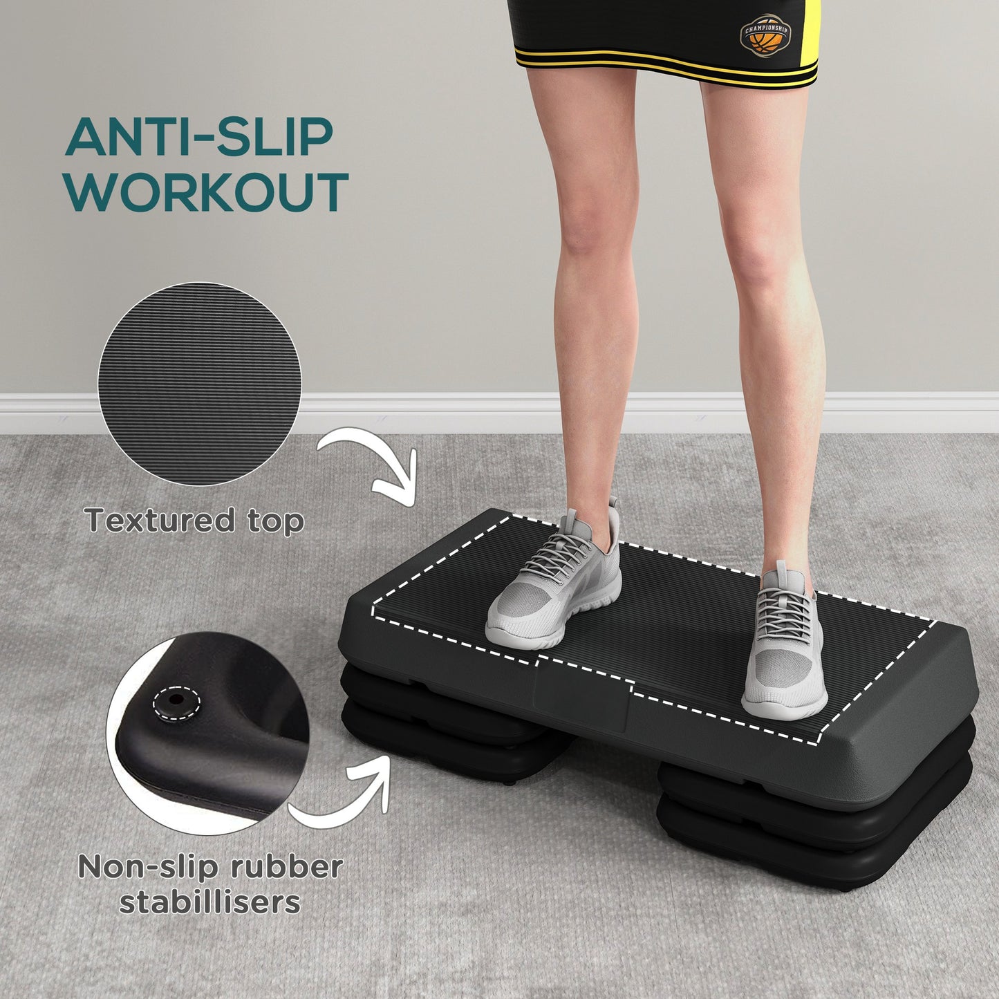 Soozier Adjustable Aerobic Stepper, 3 Levels with 4", 6", 8" Risers, Exercise Platform for Home Workout, 330 lbs Load Capacity, Gray