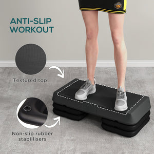 Stepper d'aérobic réglable à 3 niveaux avec rehausseurs 4", 6", 8", gris