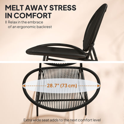 Ensemble bistrot Outsunny en rotin, ensemble de 3 meubles de jardin en osier, chaises Acapulco et table en acier pour porche et balcon, noir
