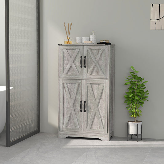 HOMCOM Farmhouse Kitchen Pantry, Freestanding Storage Cabinet with Barn Doors and Adjustable Shelves, Gray