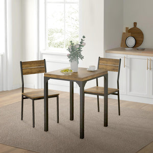 Ensemble table et chaises 2 personnes, 3 pièces avec pieds en métal, couleur marron rustique.
