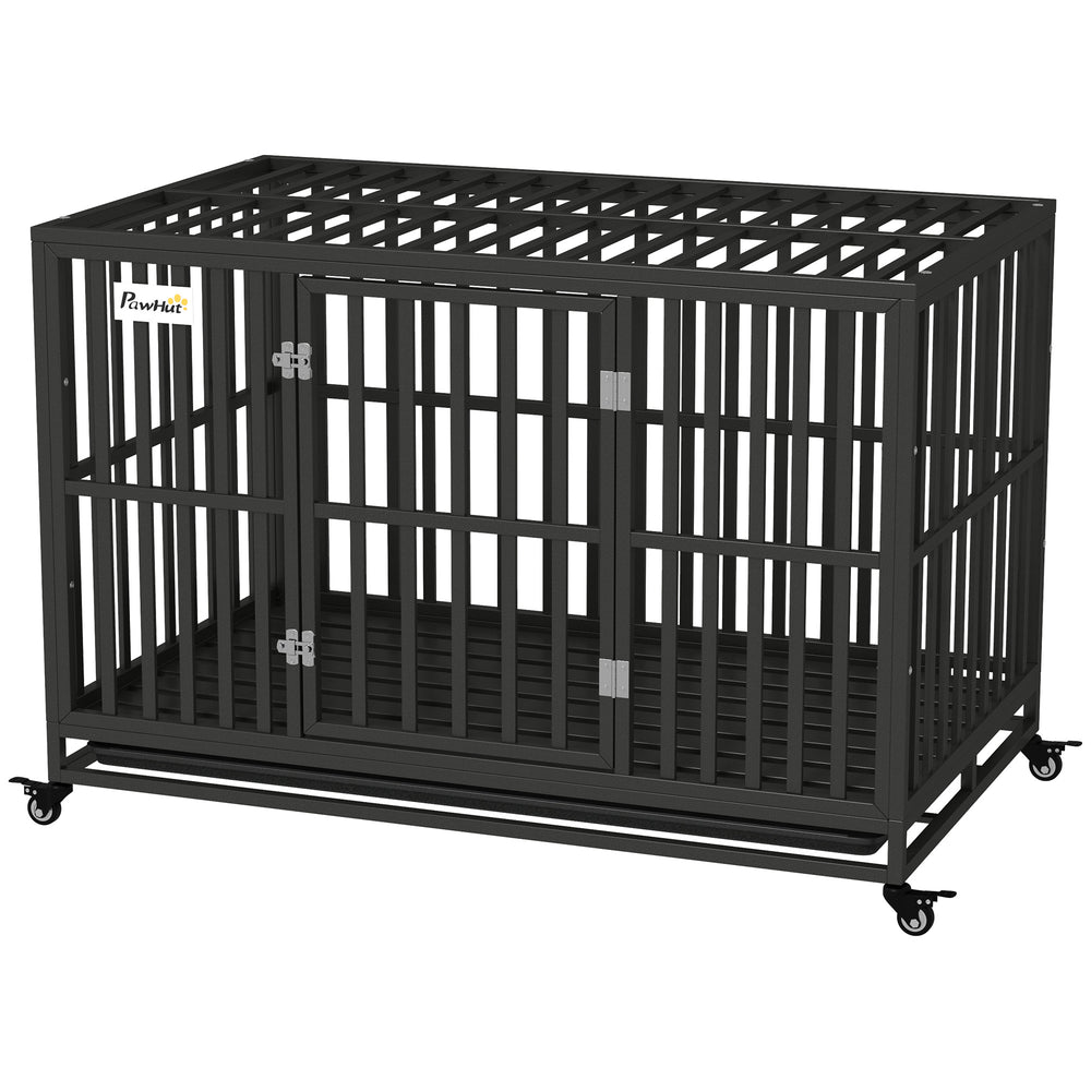 Cage pour chien de 49" en acier robuste avec roulettes, noire