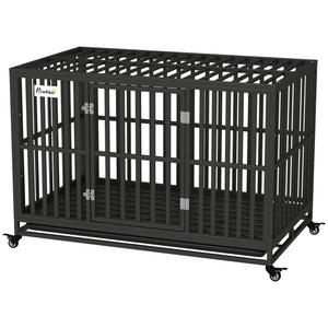 Cage pour chien de 49" en acier robuste avec roulettes, noire