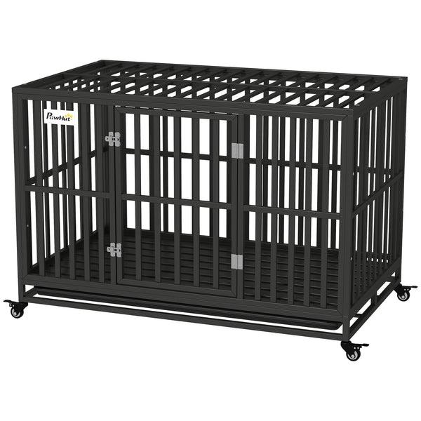 Cage pour chien de 49" en acier robuste avec roulettes, noire