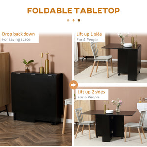 Table pliante avec étagères à 2 niveaux et roulettes, noire