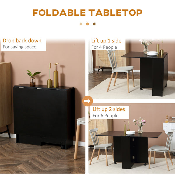 Table pliante avec étagères à 2 niveaux et roulettes, noire