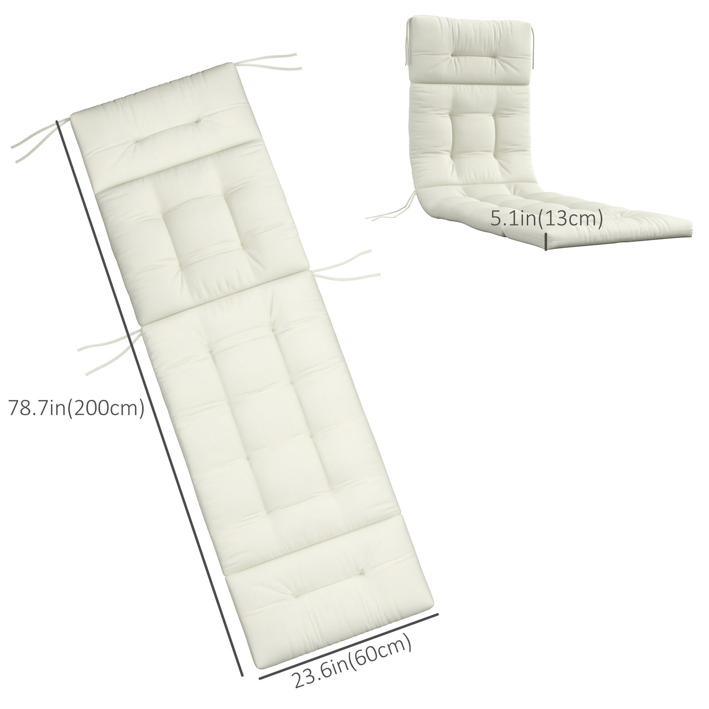 Coussin de chaise longue de 12,7 cm d'épaisseur avec dossier, rembourrage en coton, blanc crème