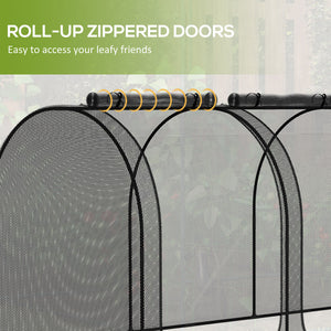 Protective plant cage with 3 zippered doors and 4 ground stakes