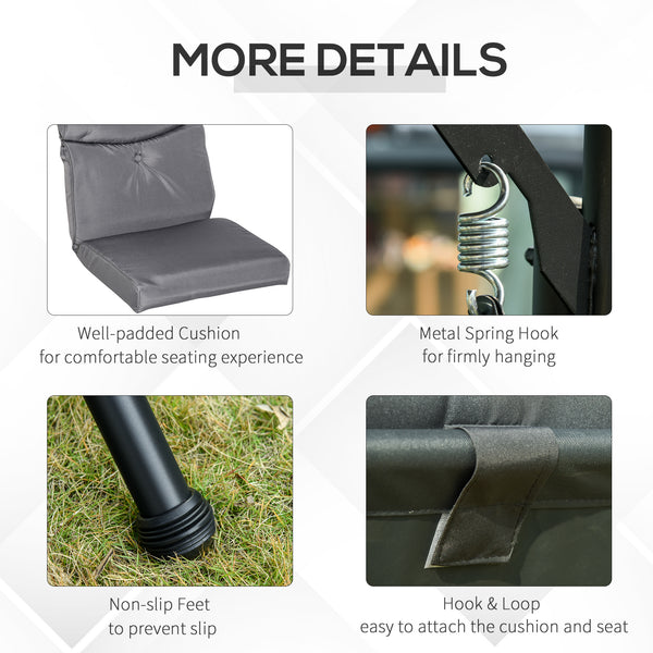 3 Seat Outdoor Swing Chair Steel Swing Bench Porch Swing With Adjustable Canopy, Coffee Tables and Cushion for Patio Garden, Dark Grey