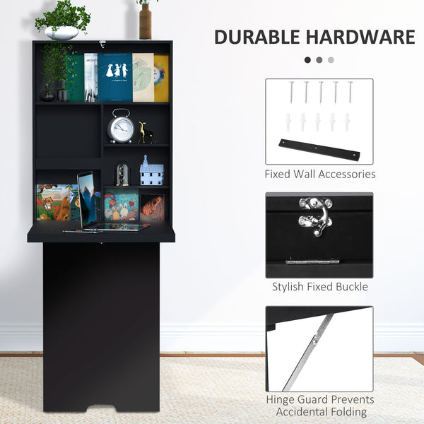 Bureau mural pliable et convertible multifonctionnel et peu encombrant, noir