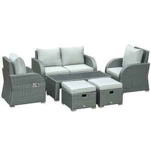 Ensemble de canapé d'extérieur 6 pièces en rotin tressé, gris