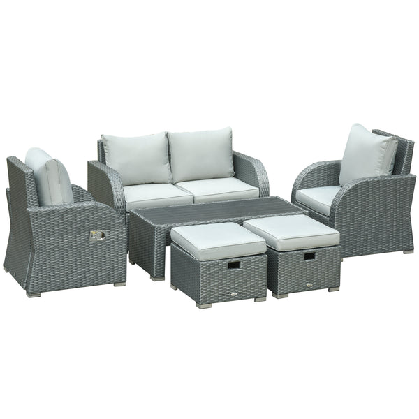 Ensemble de canapé d'extérieur 6 pièces en rotin tressé, gris