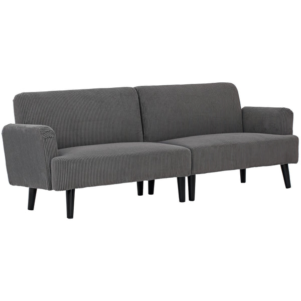 Canapé 3 places en velours côtelé avec pieds en hévéa et assise extra-large, gris