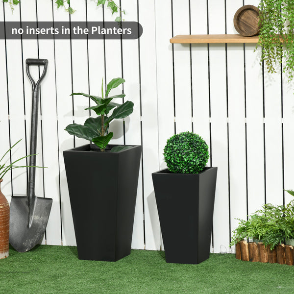 Ensemble de 2 grands pots de fleurs avec trous de drainage, noir