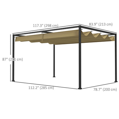 Pergola de patio 10' x 7' avec auvent rétractable, abri solaire extérieur, ombre de jardin, kaki
