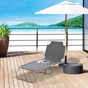Folding Outdoor Lounge Chair, Portable Reclining Beach Lounger with Breathable Mesh Fabric, Sun Lounge Bed Camping Cot for Patio, Garden, Poolside, Grey
