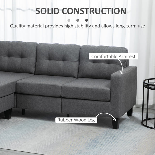Canapé 3 places avec pouf, coussin épais et pieds en bois, gris foncé
