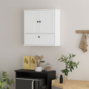 Wall-mounted bathroom cabinet, farmhouse style, with adjustable shelves and drop-down door, white