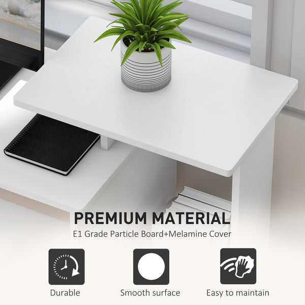 Computer desk with sliding keyboard tray, white