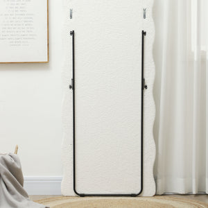 Miroir sur pied pleine longueur avec cadre et plateau arqué, blanc