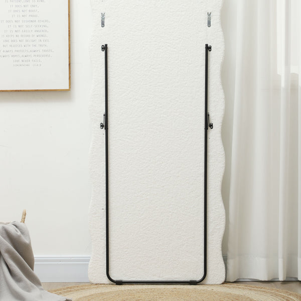 Miroir sur pied pleine longueur avec cadre et plateau arqué, blanc
