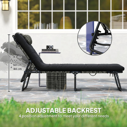 Lot de 2 chaises de bronzage avec coussin, poche latérale, appui-tête, noir