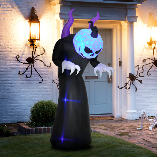 Fantôme gonflable d'Halloween de 2,1 m avec cornes, affichage LED avec effet de flamme